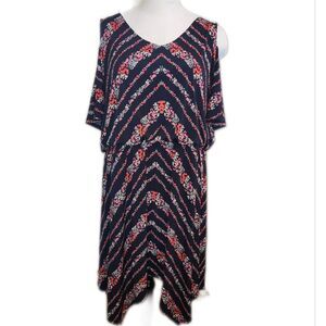 Maurices Cold Shoulder Elastic Waist Midi Dress, Sharkbite Hem, 3X